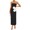 imageZESICA Womens Summer Strapless Bodycon Maxi Dress 2025 Ribbed Knit Backless Floral Tube Cocktail Party Long DressesBlack