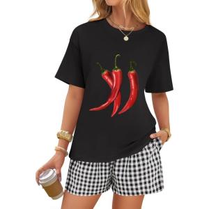 imageZESICA Womens 2025 Summer 2 Piece Lounge Set Short Sleeve Graphic Print Tops and Shorts Outfits with PocketsBlack