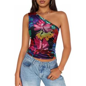 imageZESICA Womens Going Out Tank Top Summer Floral Off Shoulder Slim Fit Y2K Crop Tops Beach Vacation OutfitsPurplered