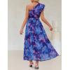 imageZESICA Womens 2025 Boho Floral Sleeveless Maxi Dress Ruffle One Shoulder Elatsic High Waist Beach Party Long DressesRoyal Blue