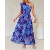 imageZESICA Womens 2025 Boho Floral Sleeveless Maxi Dress Ruffle One Shoulder Elatsic High Waist Beach Party Long DressesRoyal Blue
