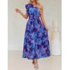 imageZESICA Womens 2025 Boho Floral Sleeveless Maxi Dress Ruffle One Shoulder Elatsic High Waist Beach Party Long DressesRoyal Blue