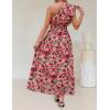 imageZESICA Womens 2025 Boho Floral Sleeveless Maxi Dress Ruffle One Shoulder Elatsic High Waist Beach Party Long DressesVintage Pink