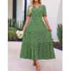 imageZESICA Womens 2025 Summer Casual Floral Print Short Sleeve V Neck High Waist A Line Tiered Flowy Boho Maxi DressGreen