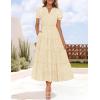 imageZESICA Womens 2025 Summer Puff Short Sleeve Midi Dress Floral V Neck Textured Ruffle Flowy Beach Party DressesApricot