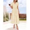 imageZESICA Womens 2025 Summer Puff Short Sleeve Midi Dress Floral V Neck Textured Ruffle Flowy Beach Party DressesApricot