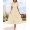 imageZESICA Womens 2025 Summer Puff Short Sleeve Midi Dress Floral V Neck Textured Ruffle Flowy Beach Party DressesApricot