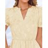 imageZESICA Womens 2025 Summer Puff Short Sleeve Midi Dress Floral V Neck Textured Ruffle Flowy Beach Party DressesApricot