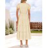 imageZESICA Womens 2025 Summer Puff Short Sleeve Midi Dress Floral V Neck Textured Ruffle Flowy Beach Party DressesApricot