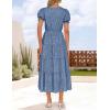 imageZESICA Womens 2025 Summer Puff Short Sleeve Midi Dress Floral V Neck Textured Ruffle Flowy Beach Party DressesBlue