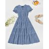 imageZESICA Womens 2025 Summer Puff Short Sleeve Midi Dress Floral V Neck Textured Ruffle Flowy Beach Party DressesBlue