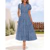 imageZESICA Womens 2025 Summer Puff Short Sleeve Midi Dress Floral V Neck Textured Ruffle Flowy Beach Party DressesBlue