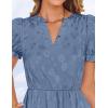 imageZESICA Womens 2025 Summer Puff Short Sleeve Midi Dress Floral V Neck Textured Ruffle Flowy Beach Party DressesBlue