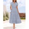 imageZESICA Womens 2025 Summer Puff Short Sleeve Midi Dress Floral V Neck Textured Ruffle Flowy Beach Party DressesDustyblue
