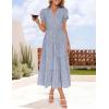 imageZESICA Womens 2025 Summer Puff Short Sleeve Midi Dress Floral V Neck Textured Ruffle Flowy Beach Party DressesDustyblue