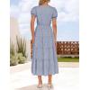 imageZESICA Womens 2025 Summer Puff Short Sleeve Midi Dress Floral V Neck Textured Ruffle Flowy Beach Party DressesDustyblue