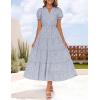 imageZESICA Womens 2025 Summer Puff Short Sleeve Midi Dress Floral V Neck Textured Ruffle Flowy Beach Party DressesDustytaro