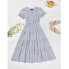 imageZESICA Womens 2025 Summer Puff Short Sleeve Midi Dress Floral V Neck Textured Ruffle Flowy Beach Party DressesDustytaro