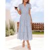 imageZESICA Womens 2025 Summer Puff Short Sleeve Midi Dress Floral V Neck Textured Ruffle Flowy Beach Party DressesDustytaro