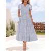 imageZESICA Womens 2025 Summer Puff Short Sleeve Midi Dress Floral V Neck Textured Ruffle Flowy Beach Party DressesDustytaro