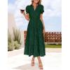 imageZESICA Womens 2025 Summer Puff Short Sleeve Midi Dress Floral V Neck Textured Ruffle Flowy Beach Party DressesGreen