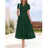 imageZESICA Womens 2025 Summer Puff Short Sleeve Midi Dress Floral V Neck Textured Ruffle Flowy Beach Party DressesGreen