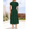 imageZESICA Womens 2025 Summer Puff Short Sleeve Midi Dress Floral V Neck Textured Ruffle Flowy Beach Party DressesGreen