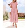 imageZESICA Womens 2025 Summer Puff Short Sleeve Midi Dress Floral V Neck Textured Ruffle Flowy Beach Party DressesPink