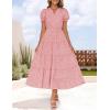 imageZESICA Womens 2025 Summer Puff Short Sleeve Midi Dress Floral V Neck Textured Ruffle Flowy Beach Party DressesPink