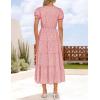 imageZESICA Womens 2025 Summer Puff Short Sleeve Midi Dress Floral V Neck Textured Ruffle Flowy Beach Party DressesPink