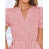 imageZESICA Womens 2025 Summer Puff Short Sleeve Midi Dress Floral V Neck Textured Ruffle Flowy Beach Party DressesPink