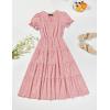 imageZESICA Womens 2025 Summer Puff Short Sleeve Midi Dress Floral V Neck Textured Ruffle Flowy Beach Party DressesPink