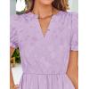 imageZESICA Womens 2025 Summer Puff Short Sleeve Midi Dress Floral V Neck Textured Ruffle Flowy Beach Party DressesPurple