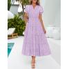 imageZESICA Womens 2025 Summer Puff Short Sleeve Midi Dress Floral V Neck Textured Ruffle Flowy Beach Party DressesPurple