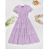 imageZESICA Womens 2025 Summer Puff Short Sleeve Midi Dress Floral V Neck Textured Ruffle Flowy Beach Party DressesPurple