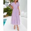 imageZESICA Womens 2025 Summer Puff Short Sleeve Midi Dress Floral V Neck Textured Ruffle Flowy Beach Party DressesPurple