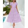 imageZESICA Womens 2025 Summer Puff Short Sleeve Midi Dress Floral V Neck Textured Ruffle Flowy Beach Party DressesPurple