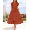 imageZESICA Womens 2025 Summer Puff Short Sleeve Midi Dress Floral V Neck Textured Ruffle Flowy Beach Party DressesRust