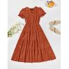 imageZESICA Womens 2025 Summer Puff Short Sleeve Midi Dress Floral V Neck Textured Ruffle Flowy Beach Party DressesRust