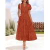 imageZESICA Womens 2025 Summer Puff Short Sleeve Midi Dress Floral V Neck Textured Ruffle Flowy Beach Party DressesRust