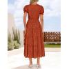 imageZESICA Womens 2025 Summer Puff Short Sleeve Midi Dress Floral V Neck Textured Ruffle Flowy Beach Party DressesRust