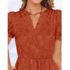 imageZESICA Womens 2025 Summer Puff Short Sleeve Midi Dress Floral V Neck Textured Ruffle Flowy Beach Party DressesRust