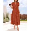 imageZESICA Womens 2025 Summer Puff Short Sleeve Midi Dress Floral V Neck Textured Ruffle Flowy Beach Party DressesRust