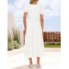 imageZESICA Womens 2025 Summer Puff Short Sleeve Midi Dress Floral V Neck Textured Ruffle Flowy Beach Party DressesWhite