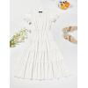imageZESICA Womens 2025 Summer Puff Short Sleeve Midi Dress Floral V Neck Textured Ruffle Flowy Beach Party DressesWhite