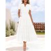 imageZESICA Womens 2025 Summer Puff Short Sleeve Midi Dress Floral V Neck Textured Ruffle Flowy Beach Party DressesWhite