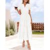 imageZESICA Womens 2025 Summer Puff Short Sleeve Midi Dress Floral V Neck Textured Ruffle Flowy Beach Party DressesWhite
