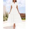 imageZESICA Womens 2025 Summer Puff Short Sleeve Midi Dress Floral V Neck Textured Ruffle Flowy Beach Party DressesWhite