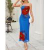 imageZESICA Womens Boho Floral Strapless Maxi Dress 2025 Summer Off Shoulder Bodycon Beach Party Long DressesBlue
