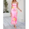 imageZESICA Womens Boho Floral Strapless Maxi Dress 2025 Summer Off Shoulder Bodycon Beach Party Long DressesLight Pink